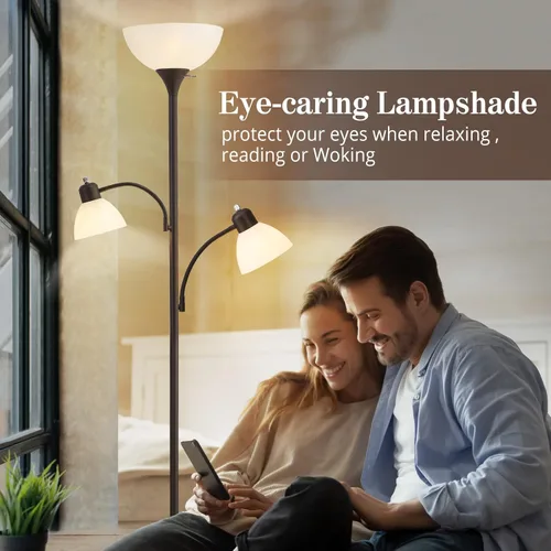 Miniatura 5 de Luvkczc Lámparas de pie para sala de estar, lámpara de pie de 72" de alto, lámpara torchiere con 2 lámparas de lectura, lámpara de pie industrial