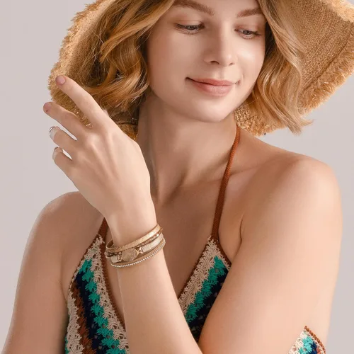 Miniatura 3 de FANCY SHINY - Pulsera de cuero estilo bohemio, pulsera de cuentas de cristal con cierre magnético, regalos de joyería para mujer