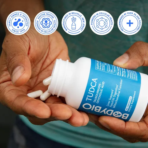 Miniatura 7 de BodyBio TUDCA - Suplemento de ácido tauroursodesoxicólico puro - Apoya el flujo biliar, el metabolismo de las grasas y la desintoxicación hepática