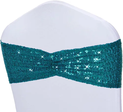 Miniatura 15 de Poise3EHome Bandas de silla de lentejuelas negras, bandas para sillas plegables para decoraciones de boda, ceremonia, banquete, 10
