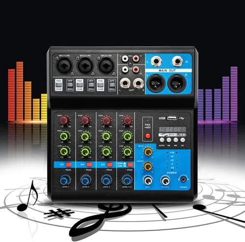 Miniatura 16 de Mezclador en vivo negro, micfuns, mezclador de sonido estéreo profesional de 8 canales, Bluetooth USB, grabación de computadora, reproducción