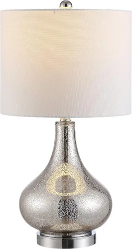 SAFAVIEH Lighting Collection – Lámpara de mesa moderna de 24 pulgadas en color plateado con vidrio de la colección Brooks, bombilla LED incluida,
