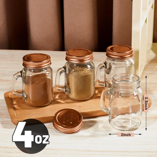 Miniatura 2 de Tessco for you 24 saleros y pimenteros de vidrio de 4 onzas, mini saleros transparentes para cocina con tapa de metal y asas para casa de campo, Oro