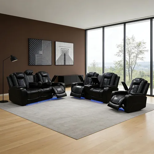 Miniatura 38 de Sofá reclinable individual eléctrico para muebles de sala de estar, silla reclinable de cuero con luces LED, puertos USB, almacenamiento oculto