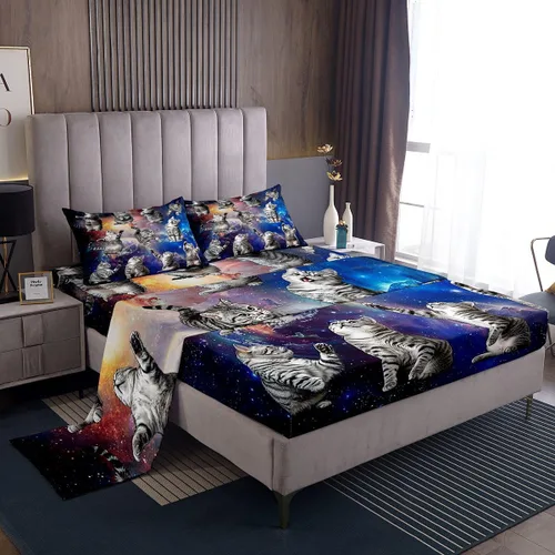 Miniatura 18 de Feelyou Juego de ropa de cama de tamaño individual con diseño de gato colorido para niños, adolescentes y niñas, decoración de habitación de gato