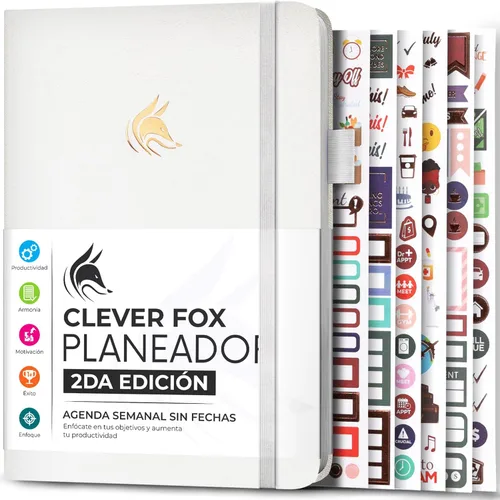 Miniatura 10 de Clever Fox Planificador 2 Edición en Español - Colorida Agenda de Objetivos Semanales y Mensuales, Organizadora de Tiempo, Sin Fecha A5