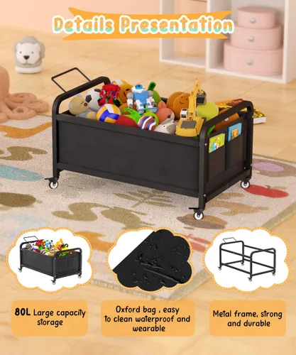 Miniatura 2 de Caja grande de juguetes para niños de 80 litros con ruedas, organizador de almacenamiento de baúl de juguetes para niños pequeños, niños, niñas