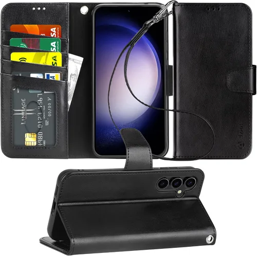 Arae Funda tipo cartera para Samsung Galaxy S23 FE 5G con tarjetero y tarjetero, funda de piel sintética para mujeres y hombres con correa para la