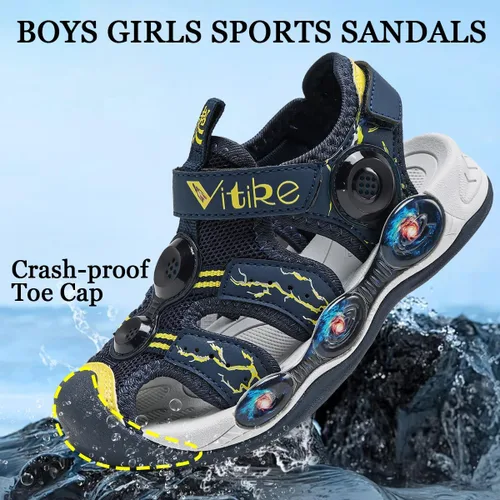 Miniatura 5 de JMFCHI Sandalias deportivas de verano para niños y niñas, sandalias de punta cerrada para exteriores, zapatos atléticos para agua, sandalias