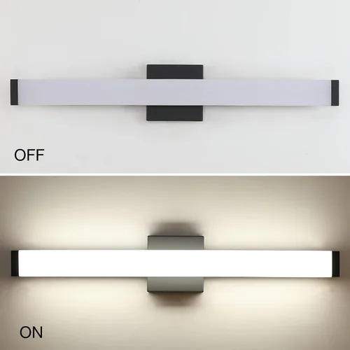Miniatura 3 de Lámpara de tocador de baño de níquel cepillado, cuadrada, LED, 60 cm (24 pulgadas), 14 W, luz blanca natural, 4000 K, barra de luz para espejo