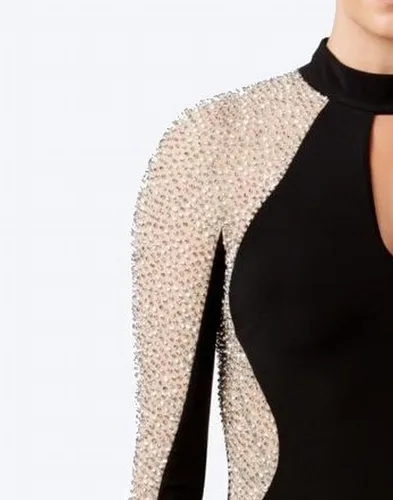 Miniatura 3 de Xscape Women's Long Sleeve Knee Length Beaded Contour Choker Neck Dress