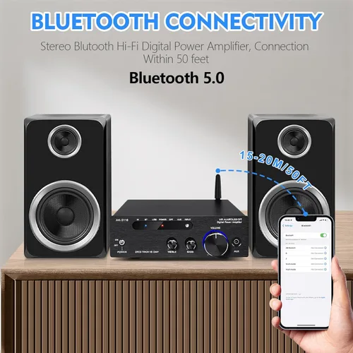 Miniatura 6 de Amplificador de audio para el hogar, receptor estéreo Bluetooth 5.0 amplificador de potencia 100 W x2 inalámbrico HiFi estéreo clase D digital 2
