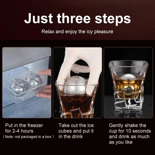 Miniatura 3 de Piedras de whisky, 2 piezas de cubitos de hielo de metal reutilizables, bolas de whisky redondas de acero inoxidable, bolas de whisky esféricas