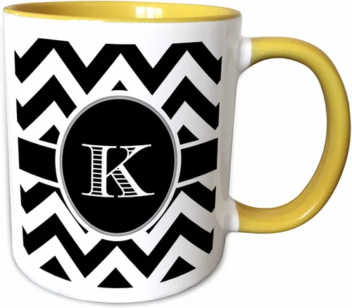 Miniatura 14 de 3dRose Taza de café, tamaño: 15 onzas, monograma de cheurón blanco y negro, inicial K Designs, divertido regalo de taza de café