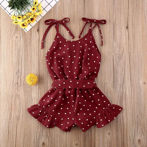 Miniatura 3 de Enterizo con tirantes y estampado de corazón para bebé y niña pequeña, ropa de vacaciones, traje de verano para niños