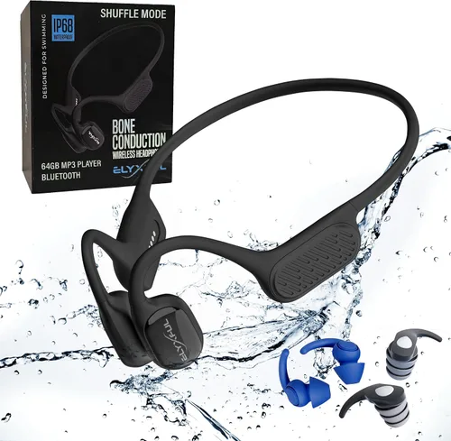 Auriculares de natación con conducción ósea ELYXFUL, IP68 impermeables Bluetooth y reproductor MP3 de 64GB, auriculares de oreja abierta para nadar