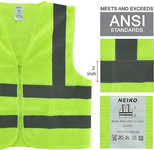 Miniatura 5 de Neiko Chaleco de seguridad de alta visibilidad ANSI Clase 2, sin bolsillo, amarillo neón, grande (L)