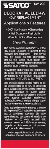 Miniatura 7 de Satco S21298 4CA10/LED/940/CL/120V/E12-paquete de 6