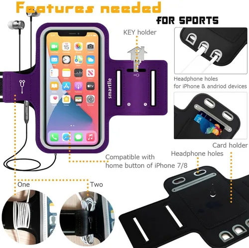 Miniatura 2 de Soporte para teléfono con brazo para correr, brazalete celular para iPhone 15 14 13 12 11 Pro Max/XR/8 7 6s Plus, Galaxy A/S/Note hasta 6.9 Púrpura