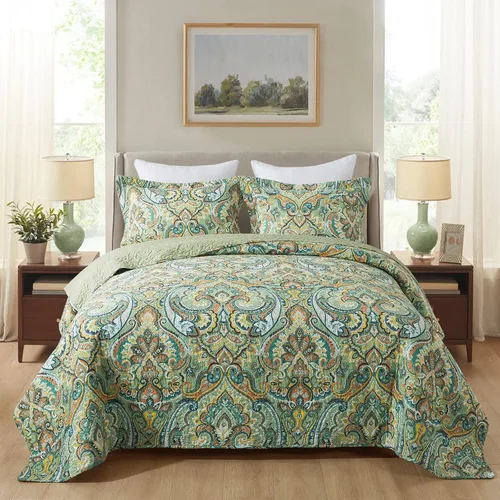 Miniatura 11 de NEWLAKE - Juego de cubrecama reversible de microfibra bordada con patrón floral en relieve en jacquard beige, tamaño queen