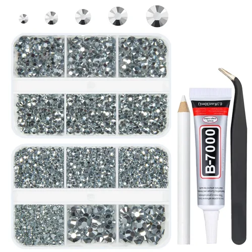 qiipii Resina Metálica Plata Diamantes de Imitación con Parte Posterior Plana para Adornar Manualidades, Piedras Planas de 2mm-6mm, Gemas de Plata