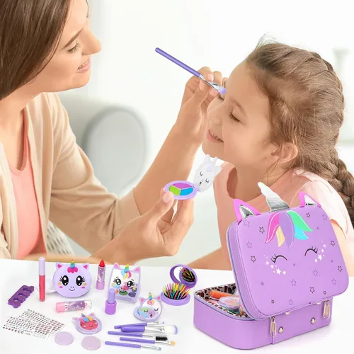 Miniatura 7 de Heaning - Juguetes de maquillaje para niñas, seguros, no tóxicos, lavables Unicorn Theme, Great Starter Make up Kit for Toddlers, Princess Morado
