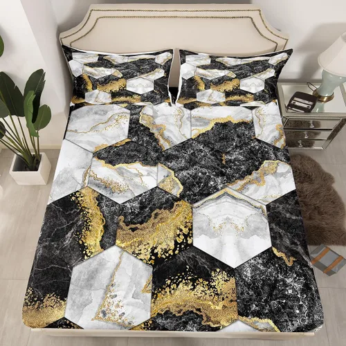 Miniatura 9 de Erosebridal Juego de cama de caballo para niñas, niños y parejas, sábana bajera ajustable de caballos blancos y negros, tamaño individual, diseño