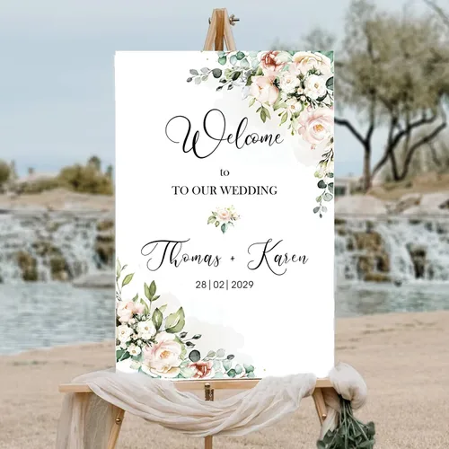 Miniatura 9 de Letrero personalizado de bienvenida de eucalipto a nuestra boda, letreros de bienvenida de boda con soporte, letrero de boda al aire libre, soportes