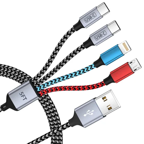 Miniatura 16 de Cargador de teléfono de 90 grados, cable de carga múltiple 4 en 2, cable USB C CarPlay con doble tipo C, micro USB, puerto IP, cable USBC de nailon