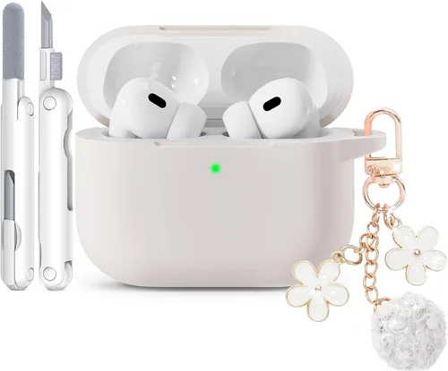 Miniatura 23 de Funda para AirPods Pro 2 con bonito llavero y bolígrafo de limpieza, funda de silicona suave para AirPods Pro de 2ª/1ª generación para mujeres