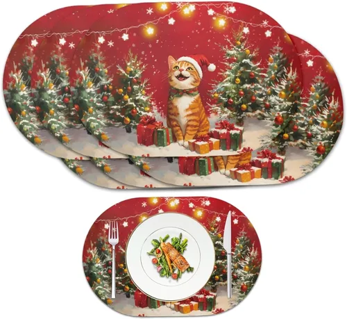 Miniatura 21 de Pumpkin Placemats Oval Placemats Set of 2 Black Cat Table Mats for Dining Tables Washable Heat Resistant Place Mats for Holiday Party Use 12X18 Inch