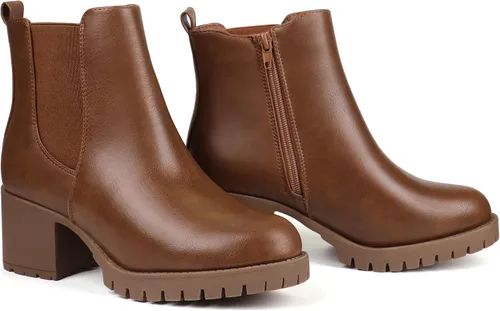 Miniatura 5 de JABASIC Botines Chelsea para mujer, tacón bajo y grueso, con plataforma elástica, sin cordones