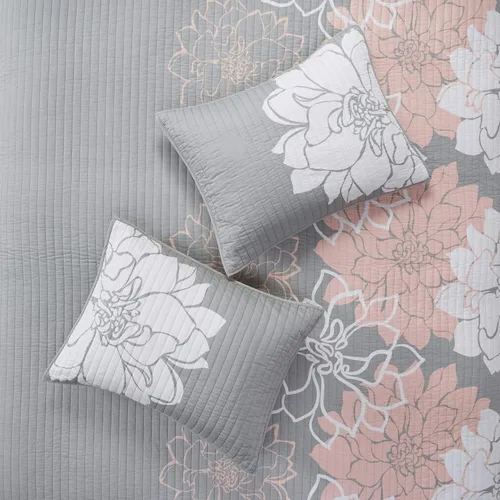 Miniatura 3 de Madison Park Lola Juego de colcha 100 % algodón, informal, floral, puntadas en canal, 365 días, ligero, colcha, almohadas decorativas, fundas, Rubor