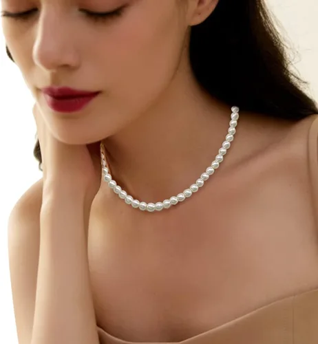 Miniatura 2 de Gargantilla de perlas para mujer, collar de cuentas de perlas sintéticas, juego de aretes, joyería de disfraz, Vidrio, no aplica