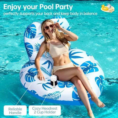 Miniatura 3 de [Nuevo Modelo 2025] Flotador Inflable de Tumbona para Piscina con Cuerpo Único, Portavasos y Asa, Juguetes de Piscina Ideales para Playa, Lagos