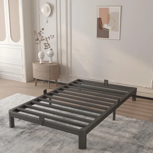 Miniatura 9 de Base de cama Queen de 4 pulgadas, no necesita somier, base de cama de plataforma con juntas de metal, soporte de listones de acero resistente, tapón