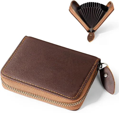 KE'VERSO Cartera pequeña para tarjetas de crédito, con cremallera para hombres y mujeres, Marrón