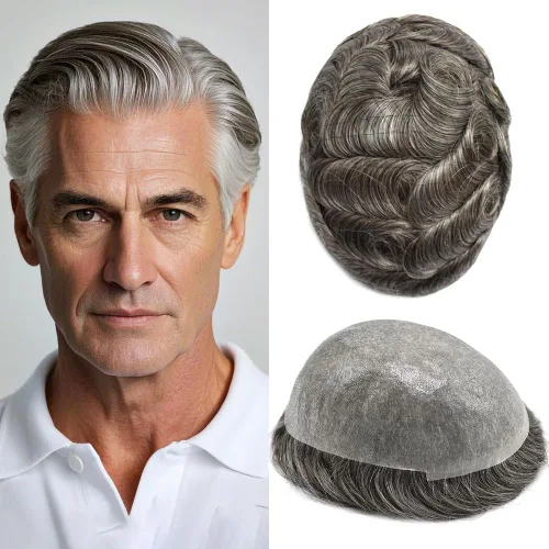 Miniatura 49 de Hombres Toupee Hair Thin Skin Men Human Hair Piece Men Toupee Cabello humano V-loop de aspecto natural Toupee Hombres Hairpiece Men Hair System