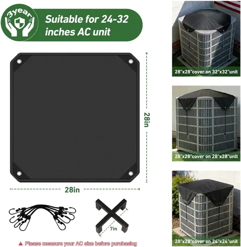 Miniatura 2 de 28 x 28 Cubiertas de Aire Acondicionado para Exterior con Soporte de Cubierta, Cubierta de CA Resistente al Agua de 600D, Cubiertas de Condensedor