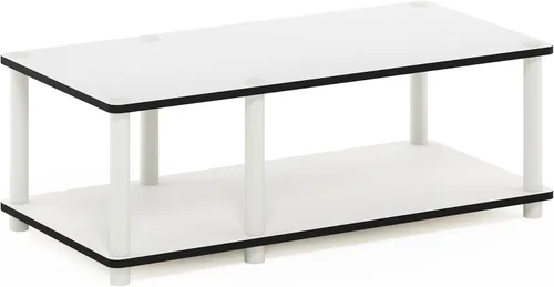 Miniatura 14 de Furinno Turn-N-Tube Soporte de TV, centro de entretenimiento de esquina de 3 niveles con estantes abiertos, consola de TV sin herramientas para TV