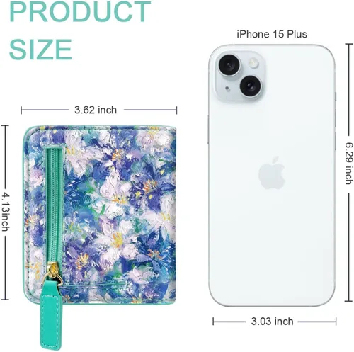 Miniatura 5 de Cartera pequeña con bloqueo RFID para mujer, con bolsillo plegable y compacto, lindo soporte para tarjetas de crédito, ranura para monedas, monedero