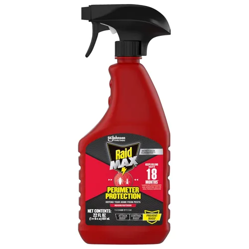 Raid Max Perimeter Protection Ant & Roach Killer Spray, evita insectos matando hasta 18 meses, uso en interiores y exteriores, 22 onzas