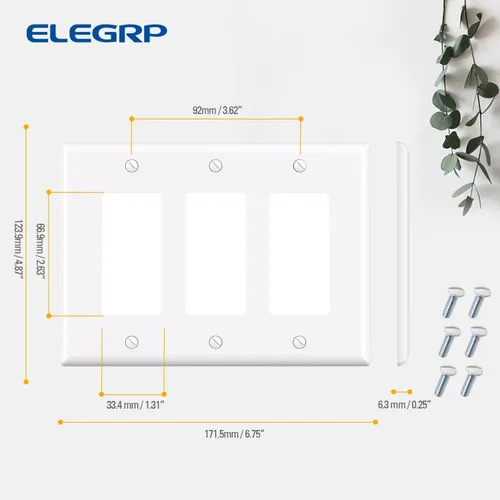 Miniatura 6 de ELEGRP Placas decorativas de pared de 3 posiciones, tamaño mediano 4.88" H x 6.75" L, cubierta frontal termoplástica irrompible para interruptor