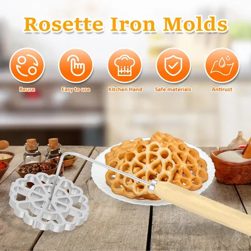 Miniatura 6 de Molde para bunuelos con mango de madera, molde de aluminio para hacer galletas, rosetón desmontable, herramienta de bunuelos para galletas, molde 2