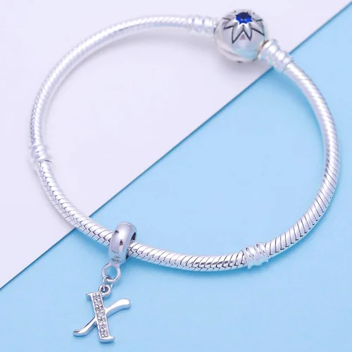 Miniatura 102 de ABUN Abalorio de plata de ley 925 con letra A a la Z, espaciador de inicial, con circonita cúbica transparete colgante, auténtica, para pulseras