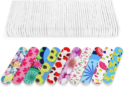 Mini limas de uñas (50 paquetes), coloridas tablas de esmeril para uñas de doble cara de grano 180 Emory, regalos a granel, herramientas de manicura