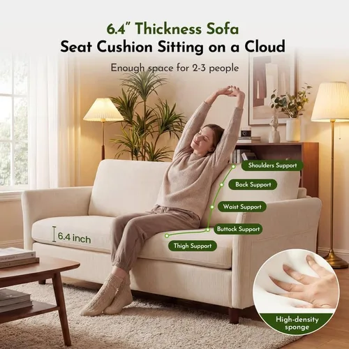 Miniatura 7 de Valthie Sofá biplaza de pana de 61 pulgadas, sofás modernos y cómodos con bolsillo lateral, sofá de sala de estar, sofá para dormitorio y espacios