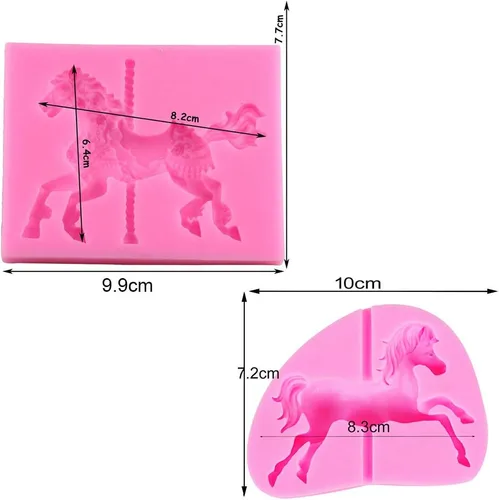 Miniatura 2 de Juego de 2 moldes de silicona para pastel de carrusel de caballo, molde de fondant para tartas de azúcar alegre, redondo, para cupcakes, pasta