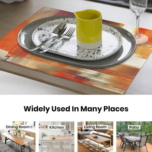 Miniatura 4 de Juego de 4 manteles individuales de arte moderno, color azul y gris, manteles individuales de lino lavables para cocina, mesa de comedor, hogar