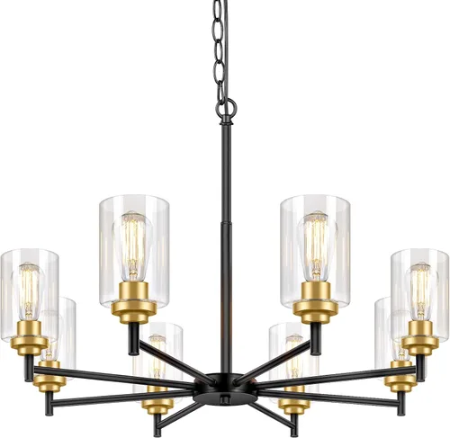 Miniatura 11 de 19.8'' Lámpara de araña de 5 luces de 19.8'' para comedor, isla de cocina, iluminación colgante moderna de granja con pantallas de vidrio, lámpara